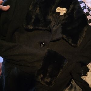 Women's Black Faux Fur Collar Coat
